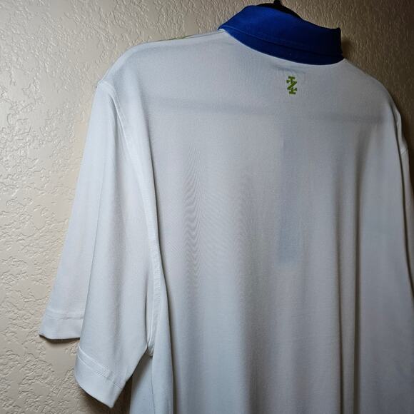 IZOD STRETCH GOLF GOLFING POLO SHIRT MENS LARGE WHITE GREEN BLUE EUC - Picture 11 of 12